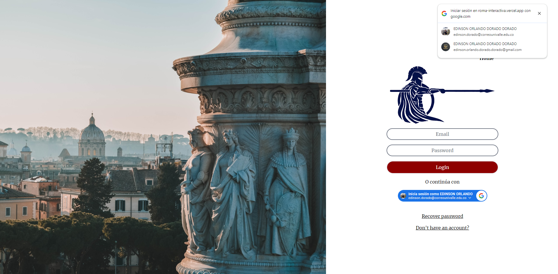 Welcome page to Roma Interactiva